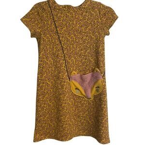 French Designer Girls' Mustard Floral Casual Dress with Fox Pocket Accent